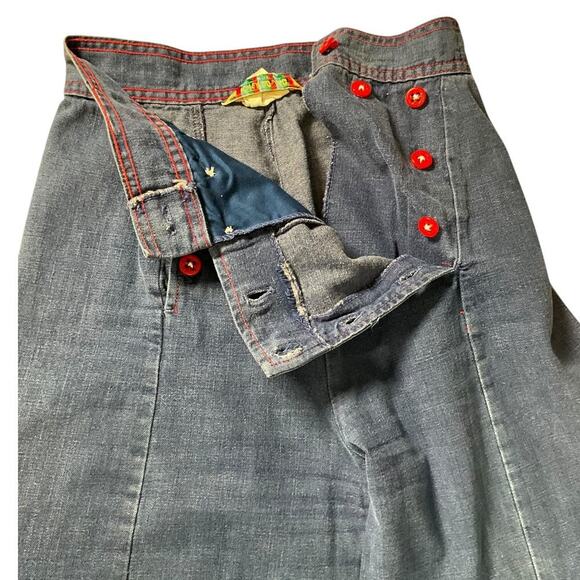Vintage THERMO-JAC Bell Bottom Pants Full Button Front Light Wash Size 5 Groovy - Picture 4 of 13